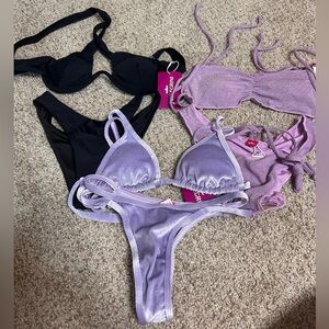 Lot of 3 Pellegrini Bikini Swim Suits NWT Black Purple Lavender Glitter